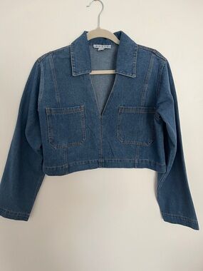 HYFVE Denim Crop Long Sleeve Top - Blue